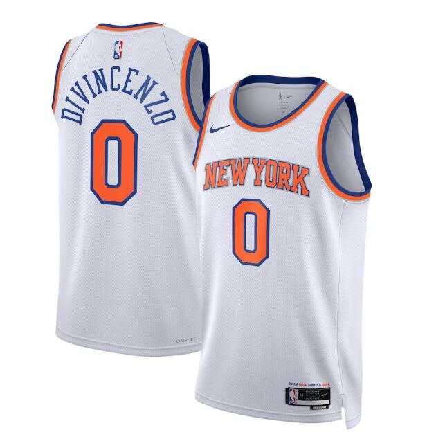 Mens New Yok Knicks #0 Donte DiVincenzo White Association Edition Swingman Stitched Basketball Jersey Dzhi